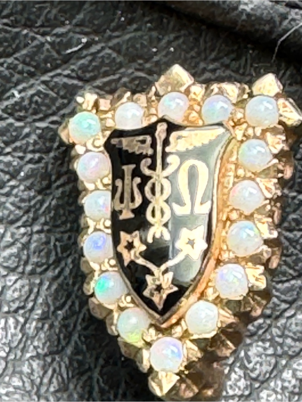 Vintage 10k Gold Crest Smart Wearable Charm with Opalescent Accents